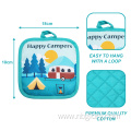 Happy Camper Oven Mitts and Pot Holders Sets,Heat Resistant Camping Pot Holder,Camping Kitchen Set 4pcs